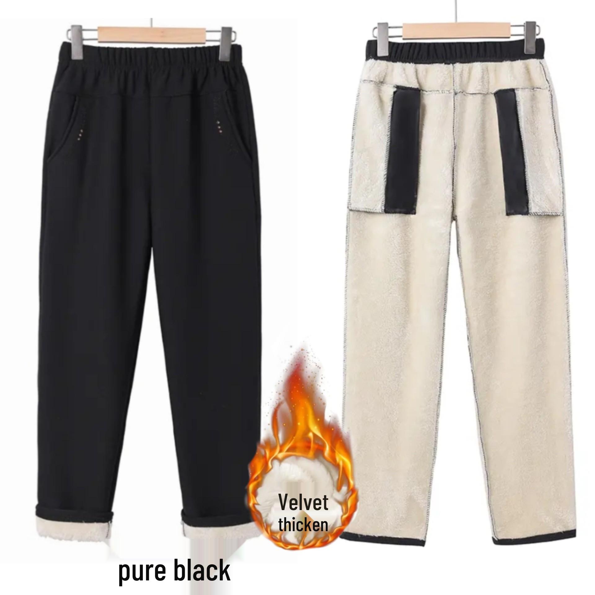 

Женские эластичные хлопковые брюки больших размеров с флисовой подкладкой - Теплые, повседневные осенне-зимние брюки 3XL (115-130 jin)