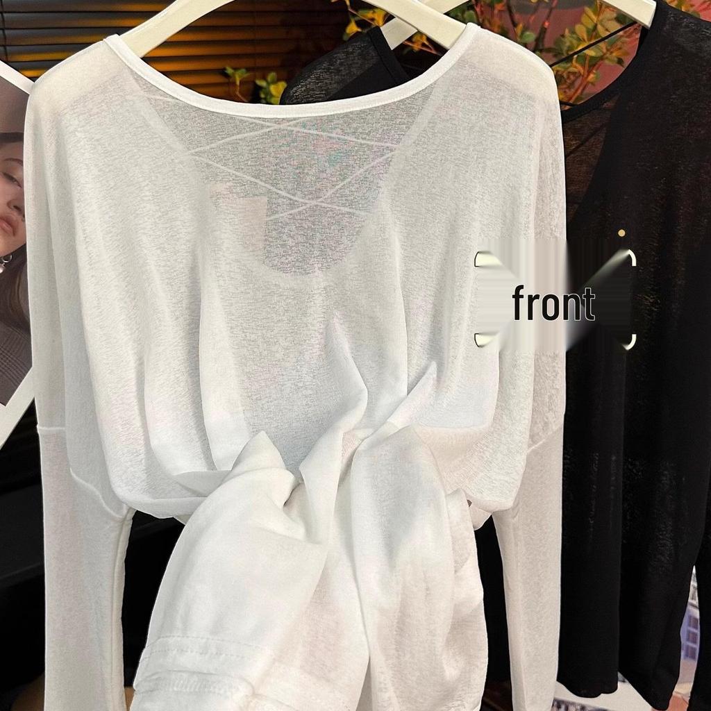 2025 Summer Ice Silk Backless Cutout Sun Protection Cardigan - Slimming Loose Fit Long Sleeve Top