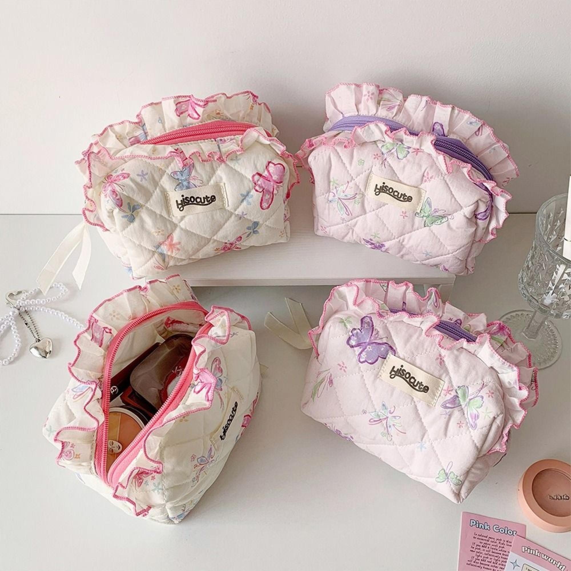 

Lace Butterfly Print Toiletry Storage Bag Large Capacity Lace Pen Bag Sweet Storage Bags Women фіолетовий