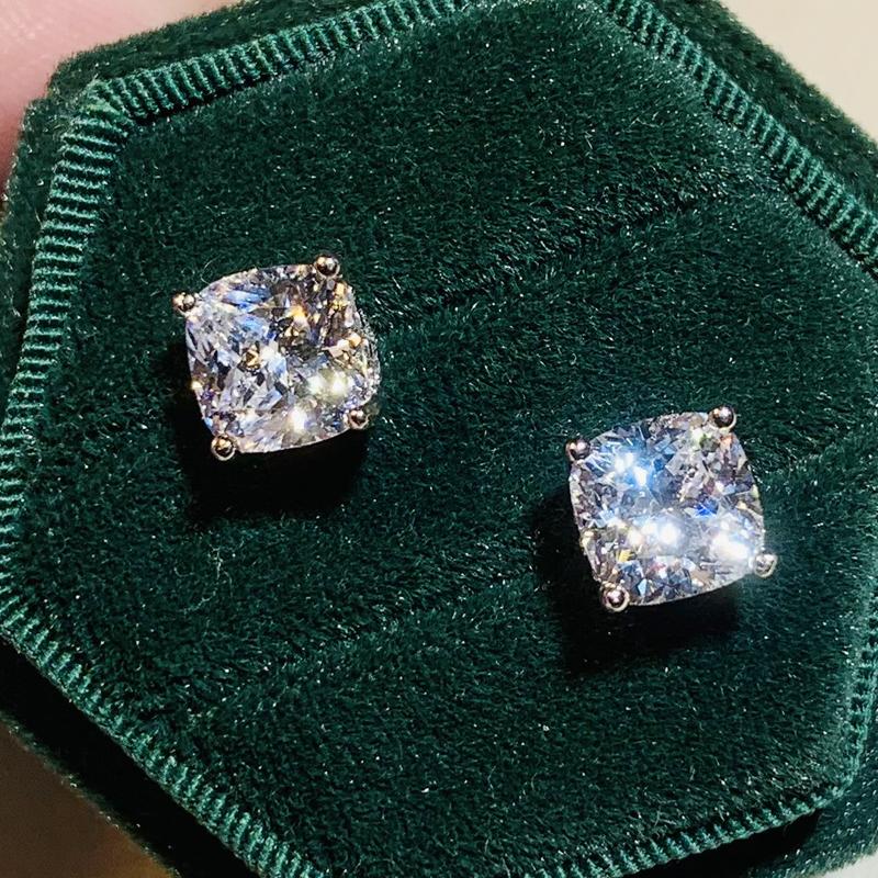 Huitan AA Cushion Cubic Zirconia Stud Earrings for Women Simple Versatile Piercing Accessories Wedding Daily Wear Trendy Jewelry