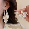 Silver Needle Diamond Flower Pearl Stud Earrings Set French Retro Temperament Versatile Earrings Light Luxury Earrings Women