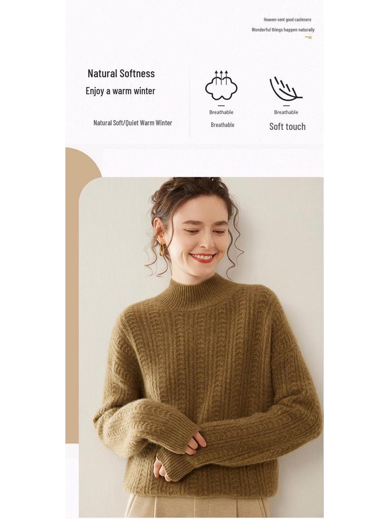 Women's Slim Fit Cashmere High Neck Knit Pullover - Thick, Stylish, Casual, and Elegant for Autumn/Winter