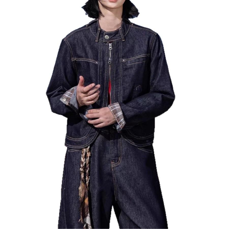 Nomadic 1 Series: Keiko Saotome Japanese Retro Plaid Patchwork Cropped Denim Jacket