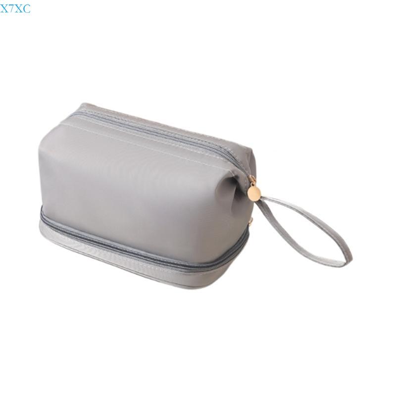 X7XC Doppellagige Make-up-Tasche für Damen Mädchen Einfarbige Kulturtasche Große Kapazität Kosmetiktasche Kosmetiktasche
