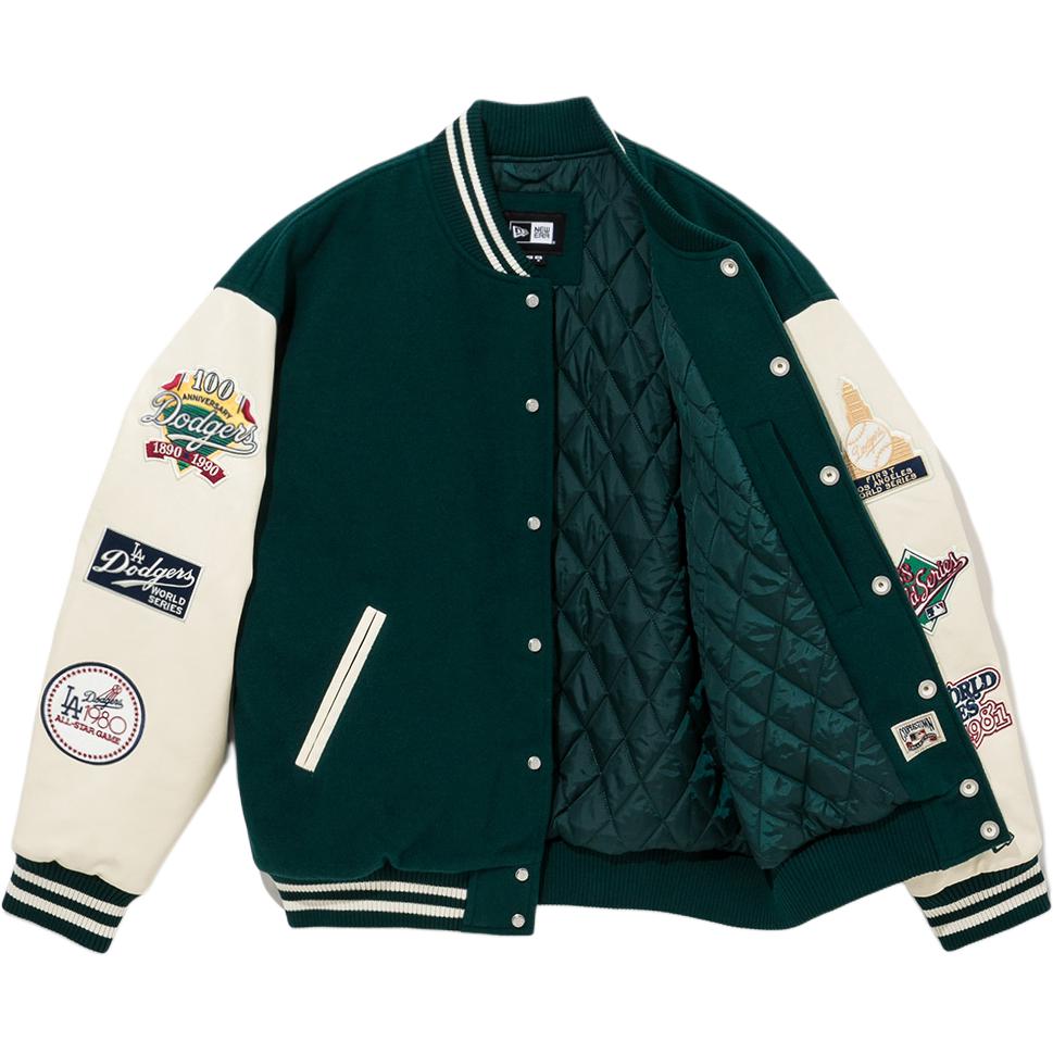 New Era FW24 MLB Los Angeles Dodgers Knopf Langarm Logo Buchstabe Lässig Bequem Baseball Trikot Unisex Trikot Weiß Grün 14397940