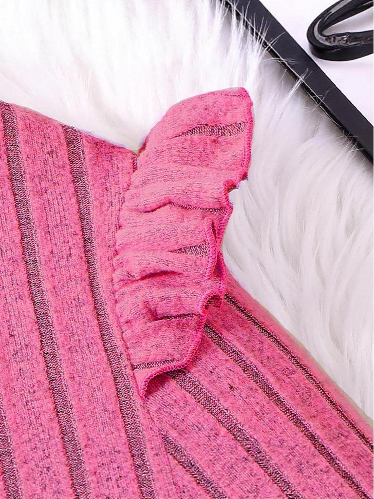 Autumn 2025 Girls' Knit Dress with Spliced Lace Sleeves