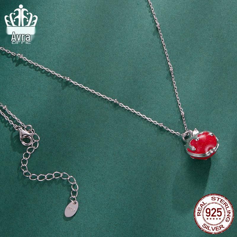 Everle Original Christmas Apple Necklace: S925 Sterling Silver Openable Peace Apple Choker for Women.