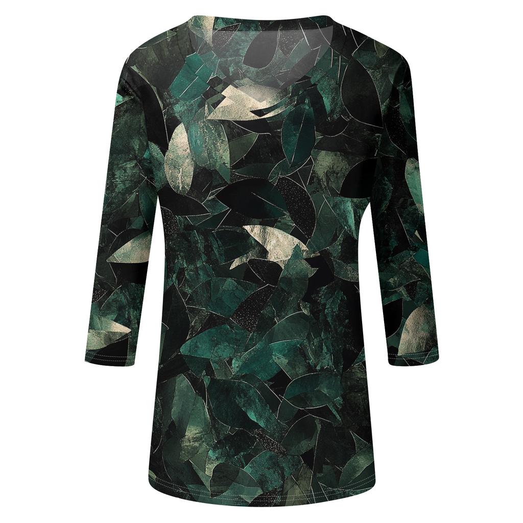 Womens Spring Tops V Neck Floral Print Summer Shirts for Women Casual 3/4 Sleeve Womens Summer Shirts Lightweight Blouse
