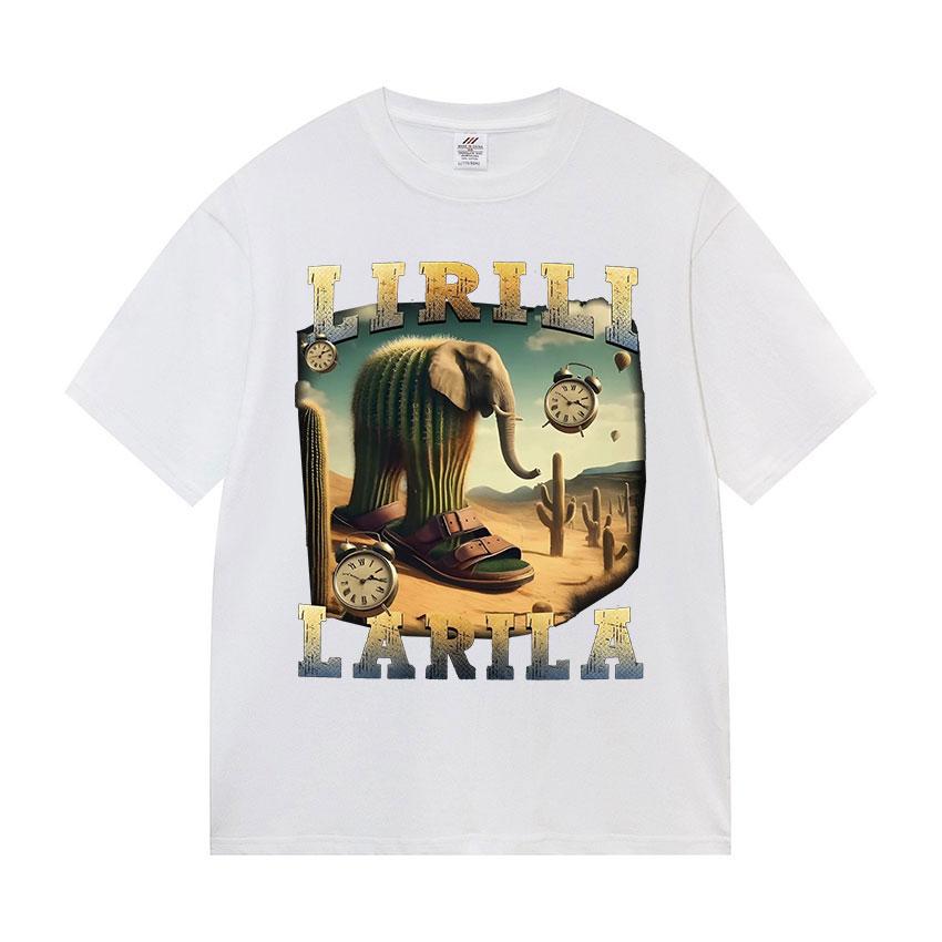 Lirili Larila Elefant mit Sandalen Lustiges Meme T-Shirt Herren Vintage Oversized T-Shirts Unisex Lässig Hochwertige Baumwoll-T-Shirts