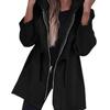 Women Windbreaker Jacket Hooded Thermal Long Sleeve Solid Color with Drawstring Waist Large Pockets Zipper Closure