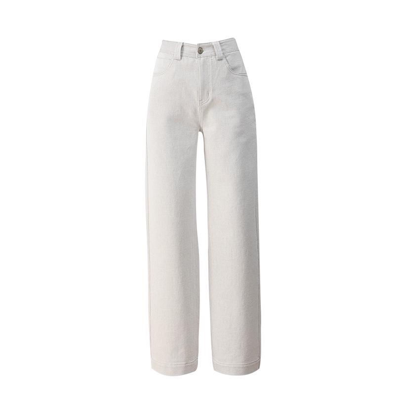 Xin Ge Women s High Waist White Wide Leg Jeans - Slimming, Floor Length, Straight Leg, Autumn 2025 26