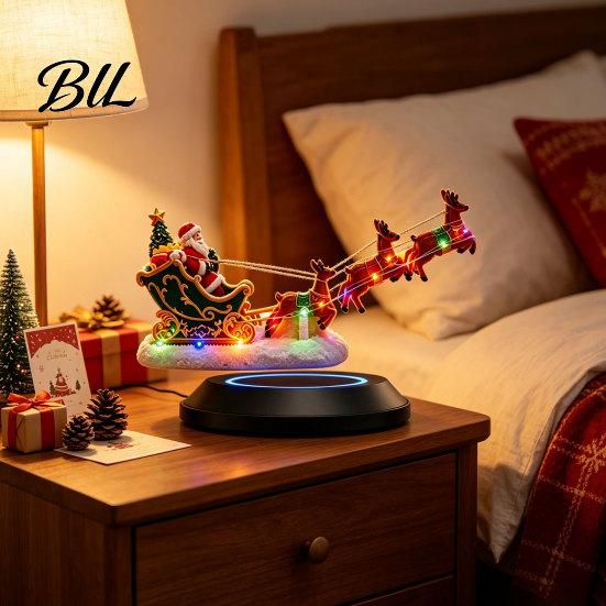 Creative Christmas Home Decoration Floating Santa Sleigh Ornament, Magnetic Levitation with LED Unique Holiday Gift for Family Lighting, Centerpiece
