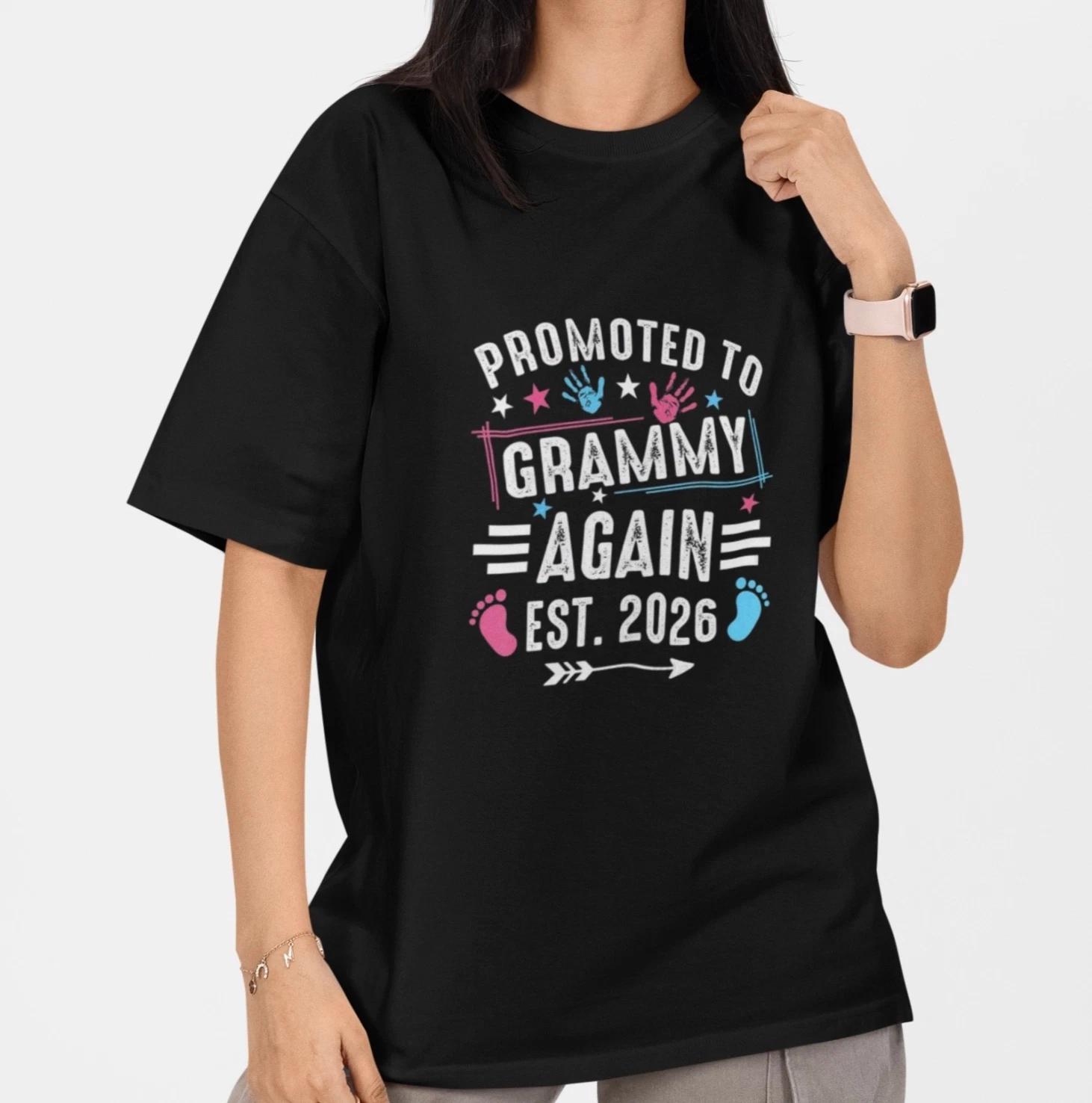 Promoted To Grammy Again 2026 T Shirt Grandma Pregnancy Announcement Gift L