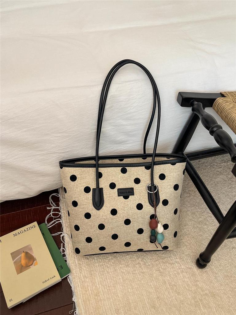 Stylish Polka Dot Large Capacity Tote: Versatile, Fashionable Handheld & Shoulder Bag for Commuting.
