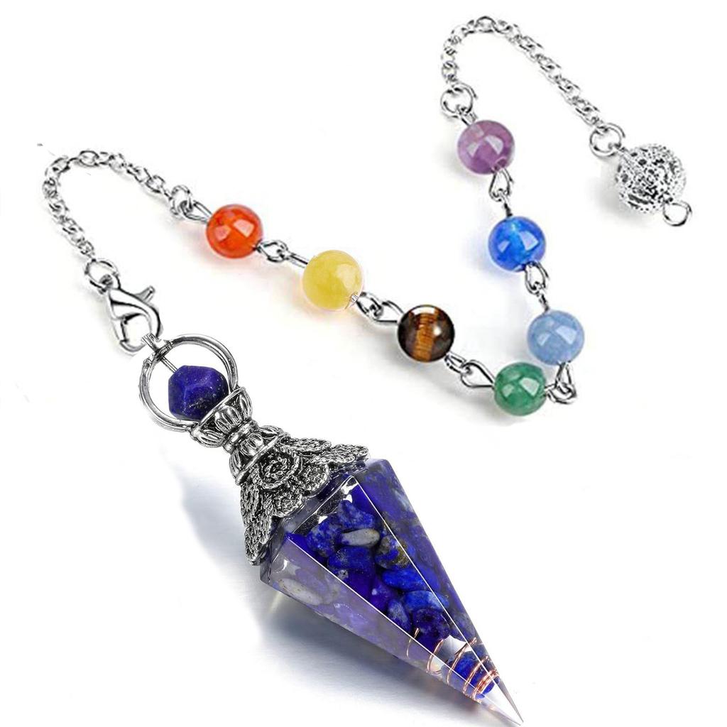 Healing Crystal Pendulums for Dowsing Divination Hexagonal Pointed Cone Resin Chip Reiki Wicca Spritual Chakra Energy Pendant with Chain