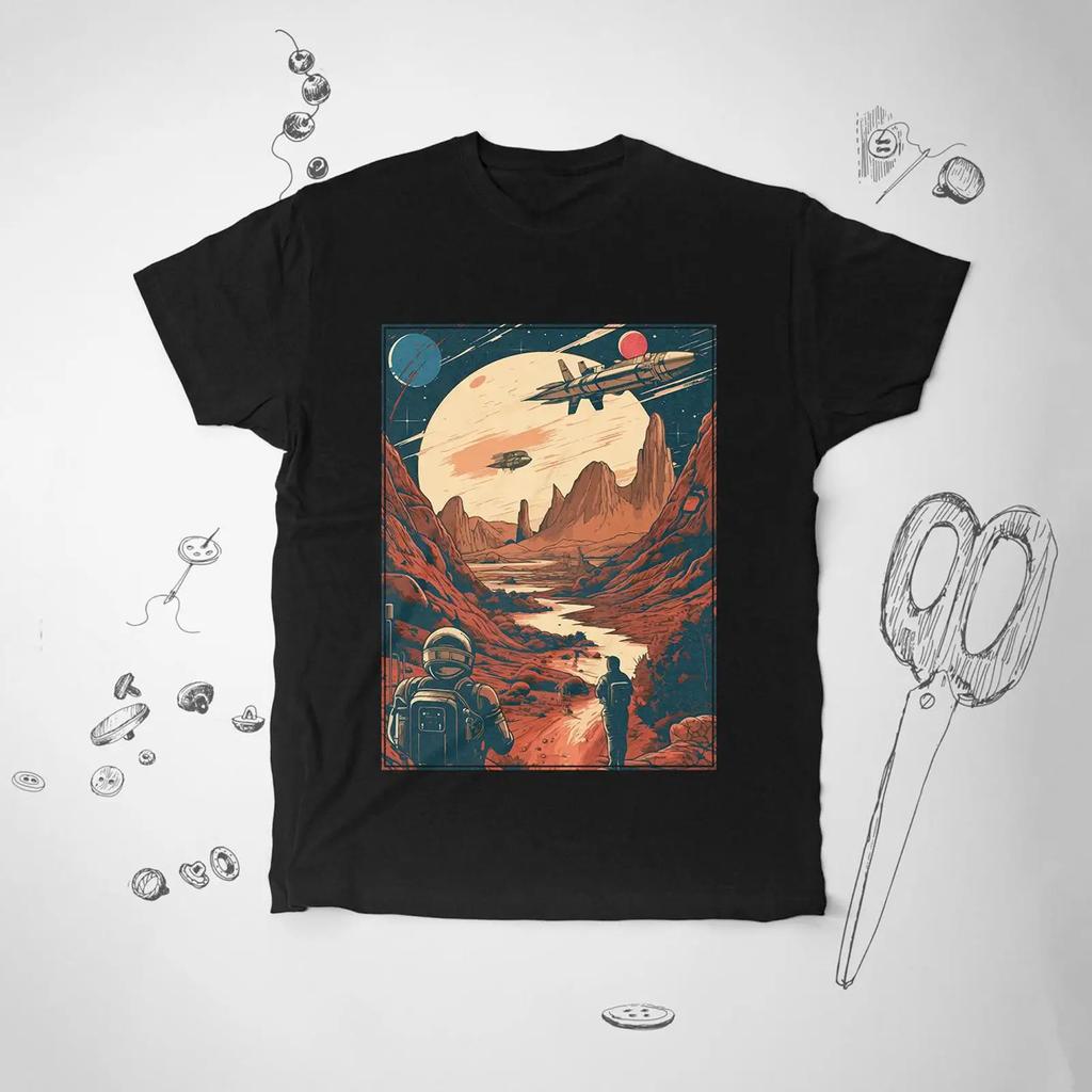 Retro Shirt T Trendy Graphic Design Astronauts Planets Space Vintage Style Unisex For Unisex Guys Gift Idea Vintage