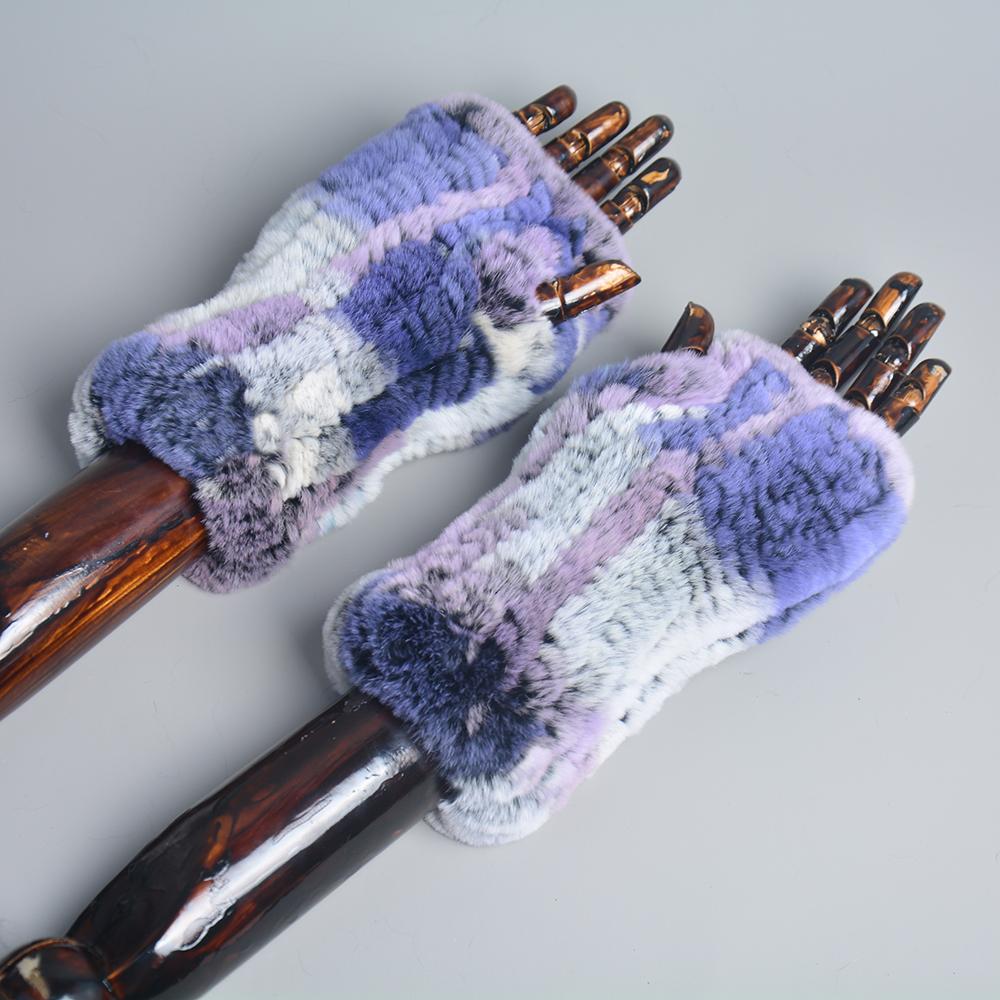 New Women 100% Real Genuine Knitted Rex Rabbit Fur Mittens Winter Warm Lady Real Fur Fingerless Gloves Handmade Knit Fur Mitten