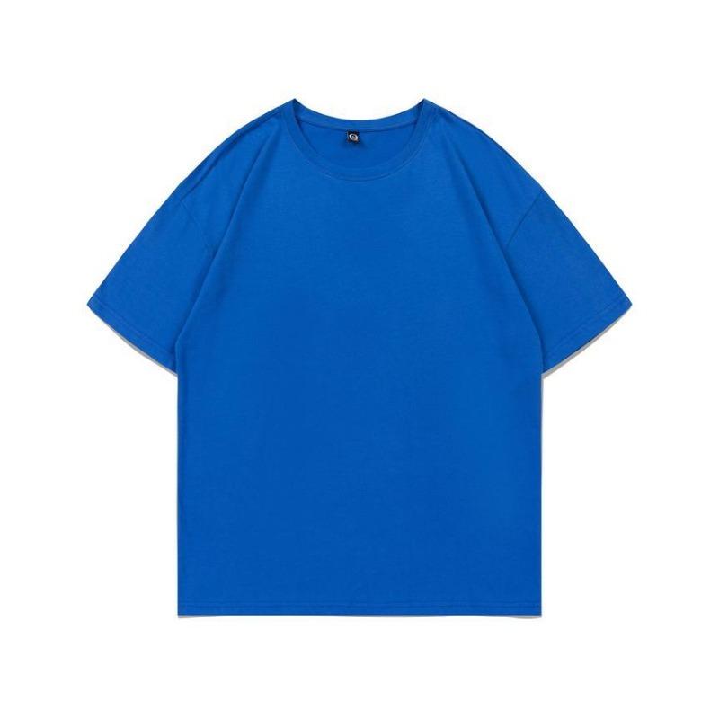 Summer new 200g pure cotton small shoulder youth campus sports and leisure loose solid color round neck short sleeves