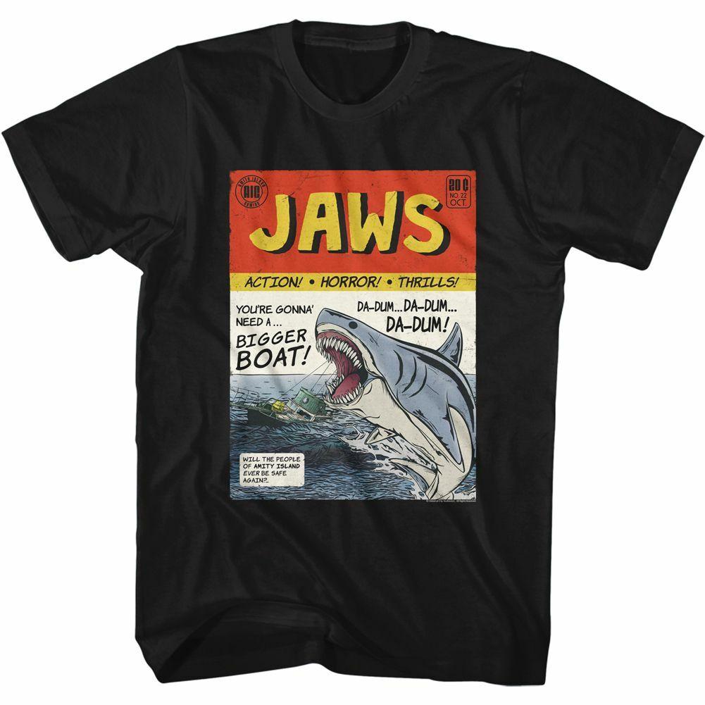 Jaws Jaws Comic Book Black T-Shirt Mens Womens Tees Top XL