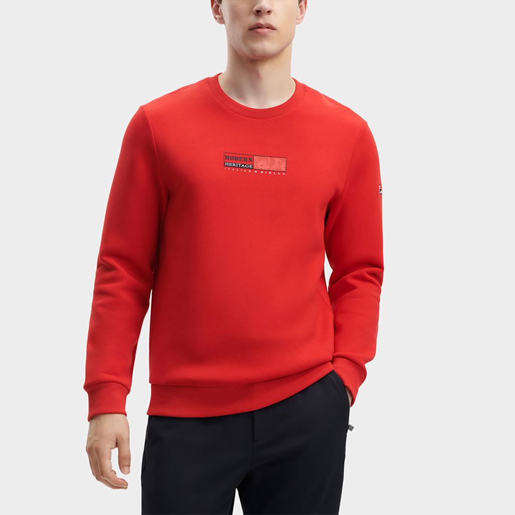 FILA Logo Print Crew Neck Pullover Knit Sweatshirt Men sweatshirt Legendary-Red F11M341207F-RD