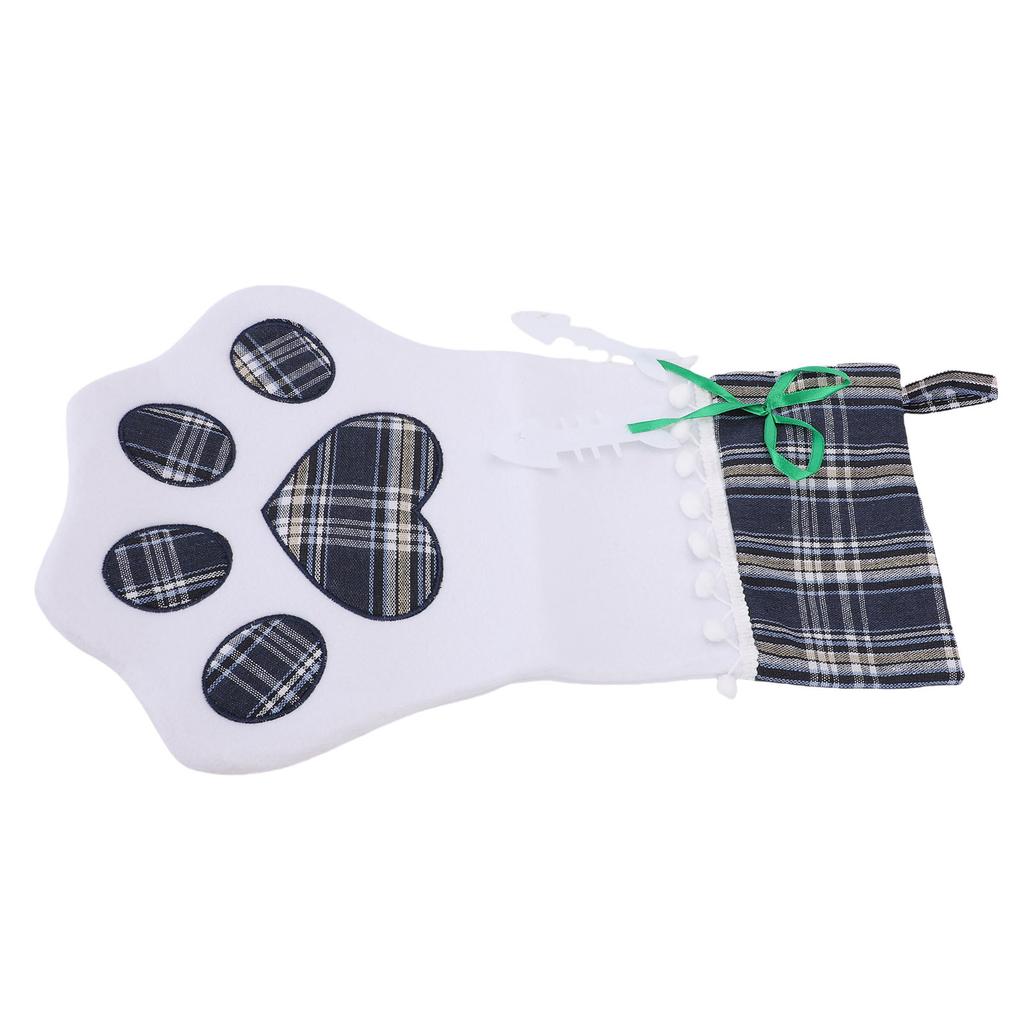 Xmas Stocking Large Capacity   Plaid Pet Foot Hanging Stocking Decoration for Present Bag