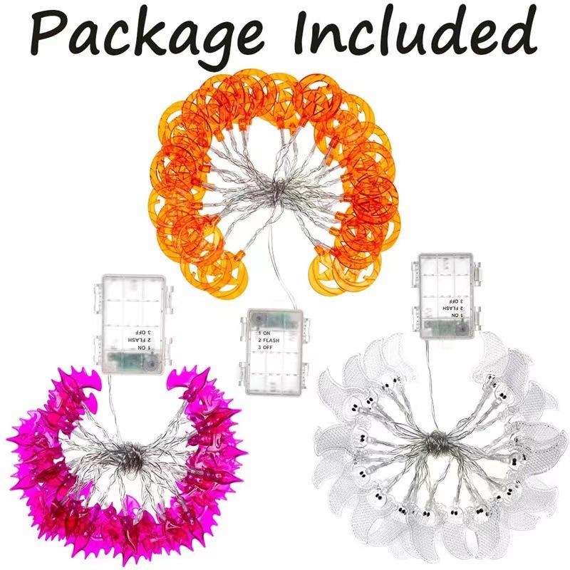 LED Halloween String Lights - Pumpkin, Ghost, Skull & Bat Decorations for Haunted House Atmosphere