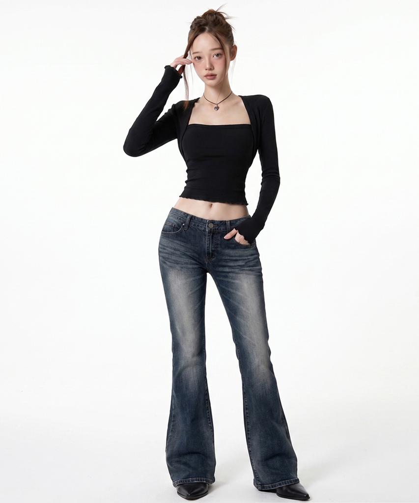 INMUDEU Zen Slim Fit Bolero Long Sleeve T-Shirt [Black]