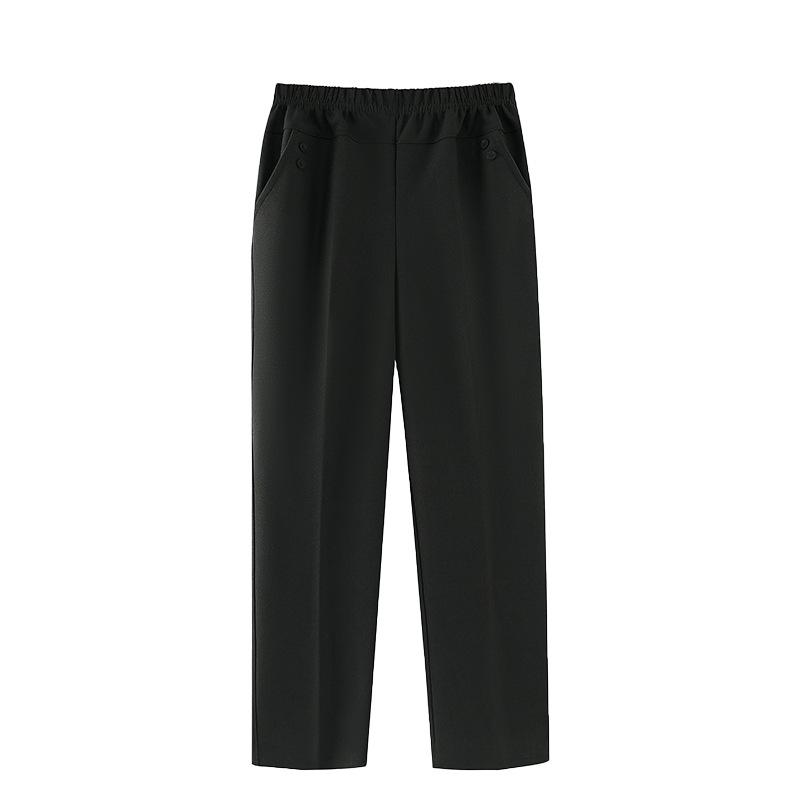 Fleece Pants for Middle-Aged & Elderly Women: Elastic Waist, High-Waisted, Straight-Leg, Loose Fit for Spring & Autumn Wear.