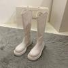 Fashion Solid Color Fleece-Lined Women's Long Boots Autumn Winter Comfortable and Elegant Trend 2025 Pu Hot Ladies Knee High Shaft Shoes