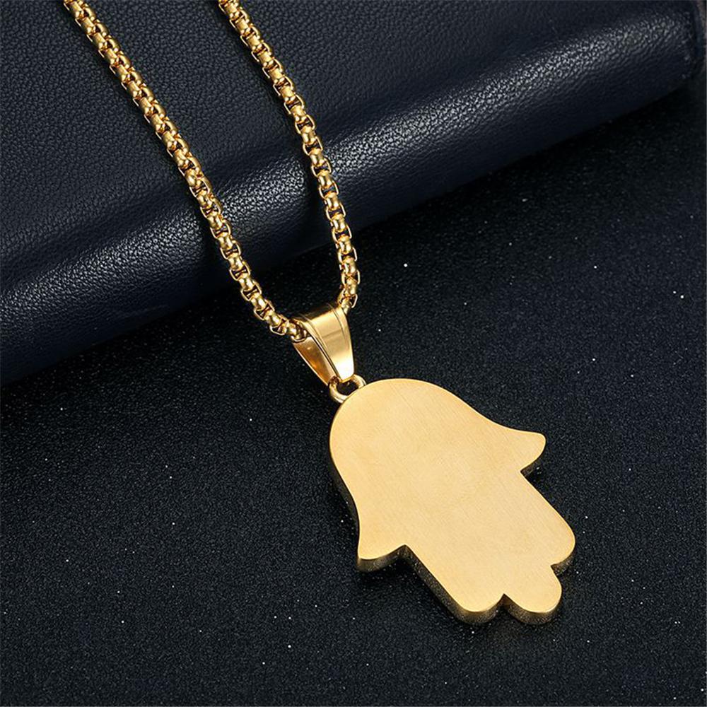 New Turkish Evil Eye Hasma Hand of Fatima Pendant Gold Color Stainless Steel Palm Amulet Necklace For Women Men Jewelry Gift