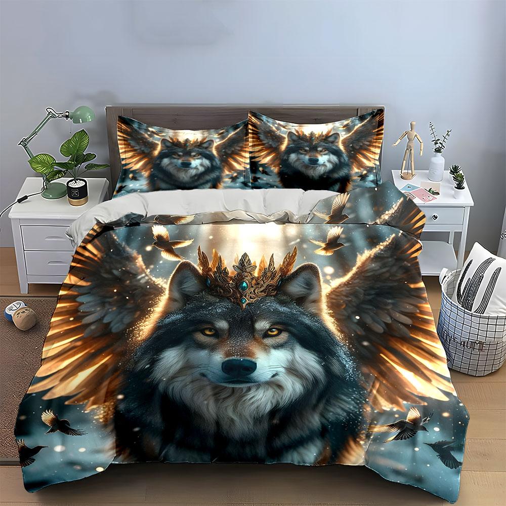 Wolf Fantasy Art Home Decor Multiple Sizes Kid'S And Adults' Bedroom Exquisite 3Pc Bedding Set, Gift