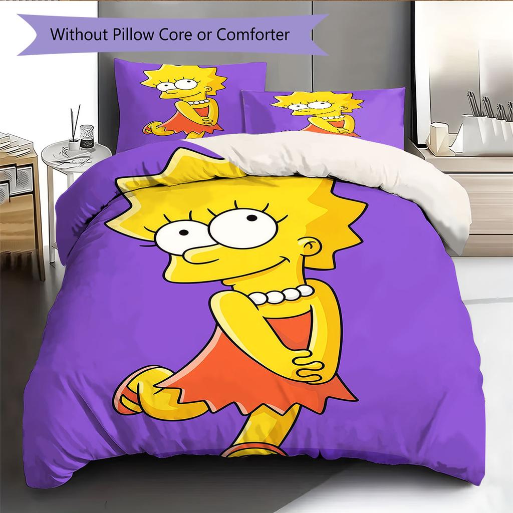 Lisa Simpson Pattern Bedding Home Decoration Birthday Gift ( 1 Duvet Cover + 2 Pillowcase, Without Core),fan Merchandise.