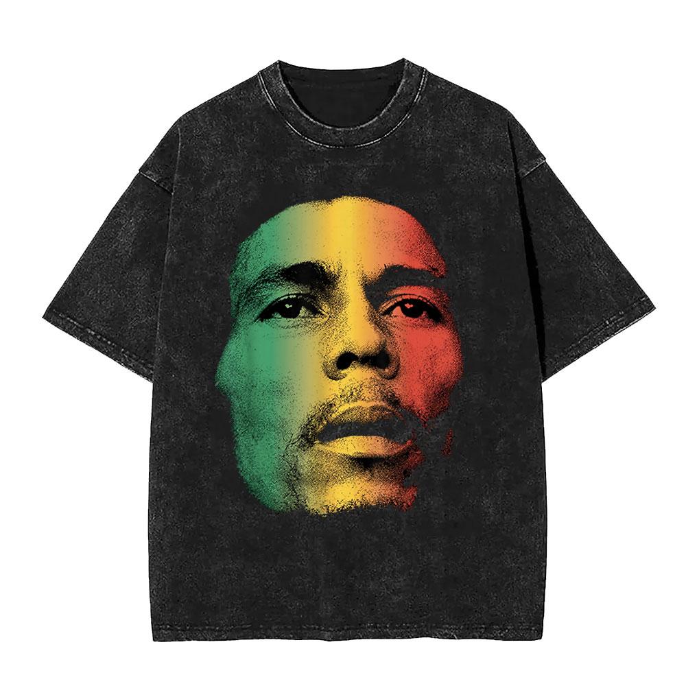 Bob Marley Legend Portrait Face Washed T Shirt Reggae Music Men Women Vintage Hip Hop Tshirt Cotton Casual Short Sleeve Tshirts