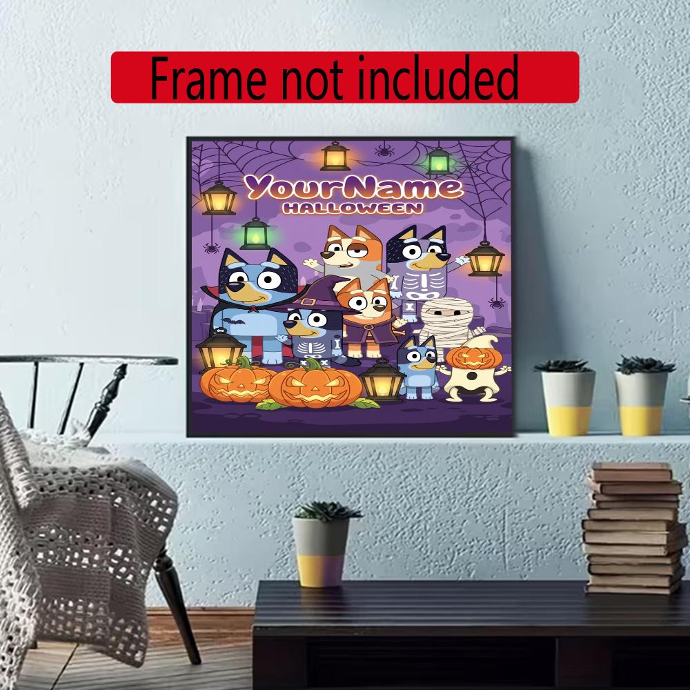 Bluey Customize Your Name Diamond Painting Round Diamond Diy Frameless Holiday Artwork Suitable For Home Office Wall Decoration