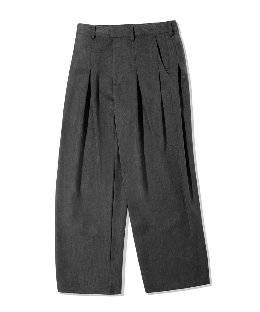 TRILLION Wool-Like Inverted Tuck Herringbone Wide Pants (Gray)