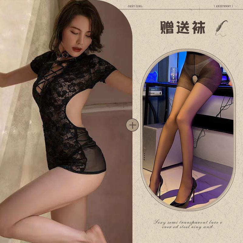 New sexy underwear women's lace temptation cheongsam sexy milk strap hollow short