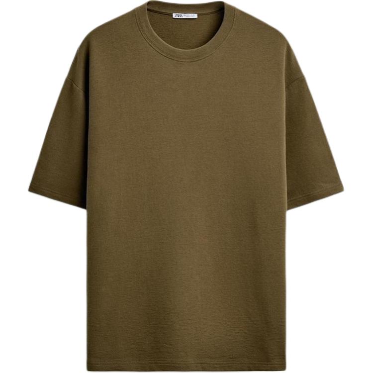 Zara Cotton Embroidered Casual Round Neck Short Sleeve T-Shirt Men Tops Olive-Green 5584308-515 M 3768₽