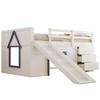 Children's Bed 140x200 Functional Bed Loft Bed Slide Storage Space Play Area Wooden Bed Slatted Frame Ladder Fall Protection Pine Cream (without Mattress)