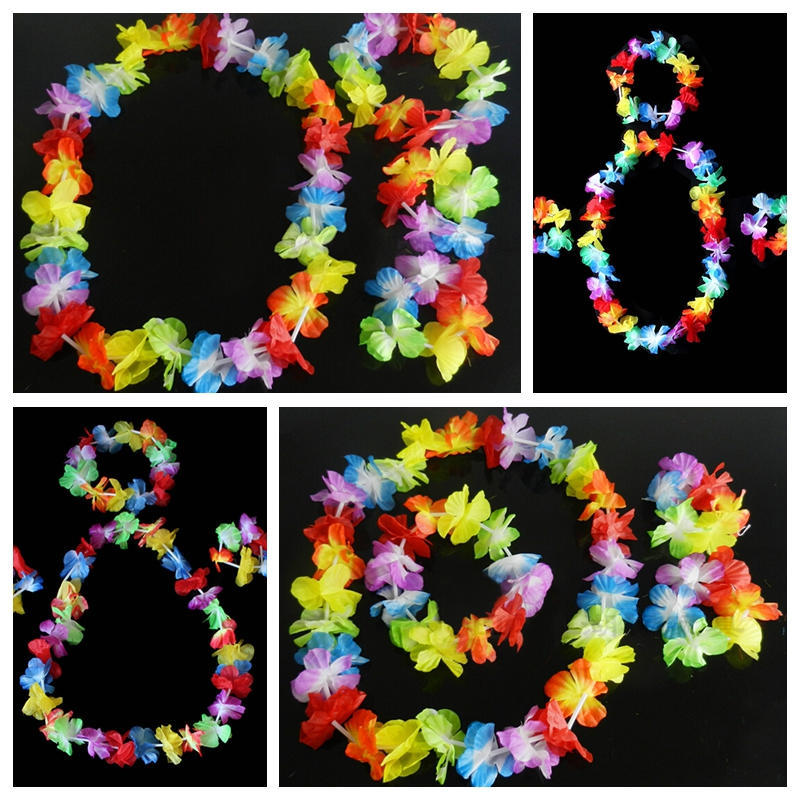 4 Pcs/Set Hawaiian Tropical Hula Luau Grass Dance Head Neck Wrist Garland