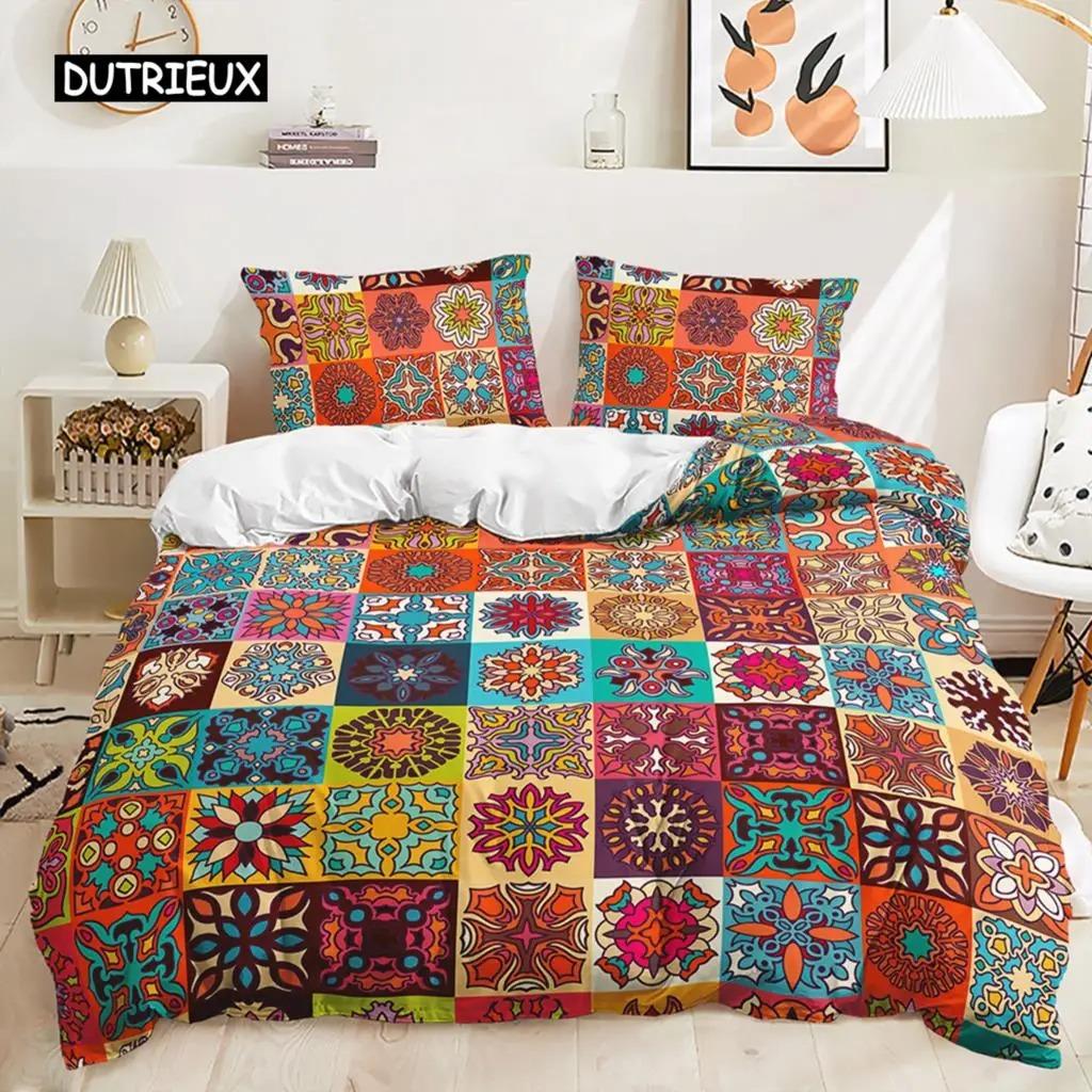 

Bohemian Bedding Set Boho Flowers Duvet Cover Exotic Nationality Pillowcases Queen King for Woman Couple Bedroom 70x133cm 2pcs