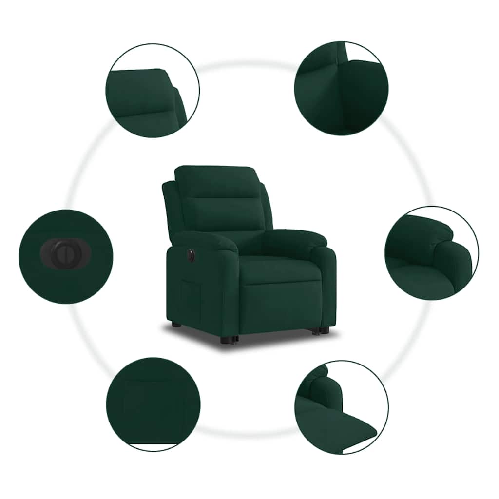 Electric Recliner Chair with Rising Function Dark Green Velvet