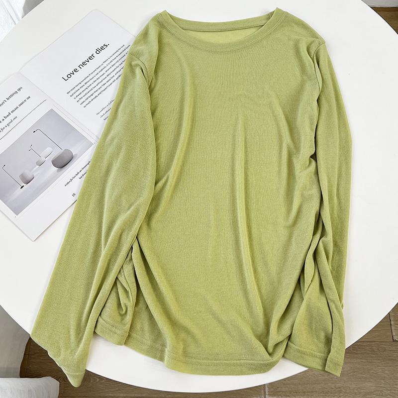 Women's Lightweight Breathable Long-Sleeve Sunscreen T-Shirt - Thin, Loose, Solid Color, Round Neck, Casual Bottoming Blouse with Mask