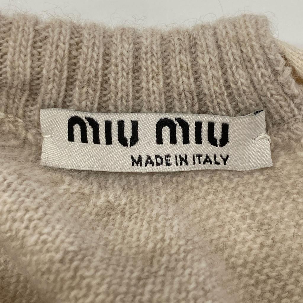 MIUMIU 21 Year Old MML495 1ZJF Beige Virgin Wool X Cashmere Back Open Ribbon Knit Pullover Tops 40 beigeUsed
