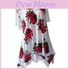 Women's Fashion Oversize Lace Patchwork Blouse With Elegant Floral Print Short Sleeve