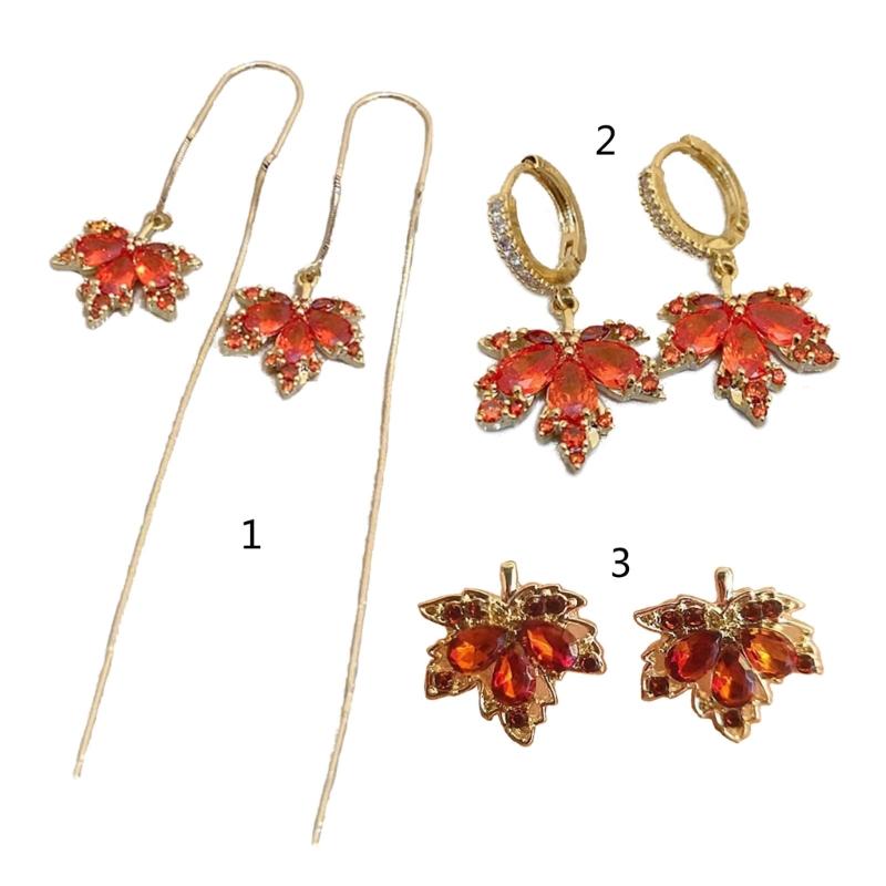 Elegant Red Crystal Maple Leaf Earrings Fashion Tassels Ear Ring Temperament Rhinestone Earwear Trendy Statement Pieces