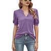 Damen Sommer V-Ausschnitt Puffärmel Lockeres T-Shirt - Einfarbig, Casual-Stil