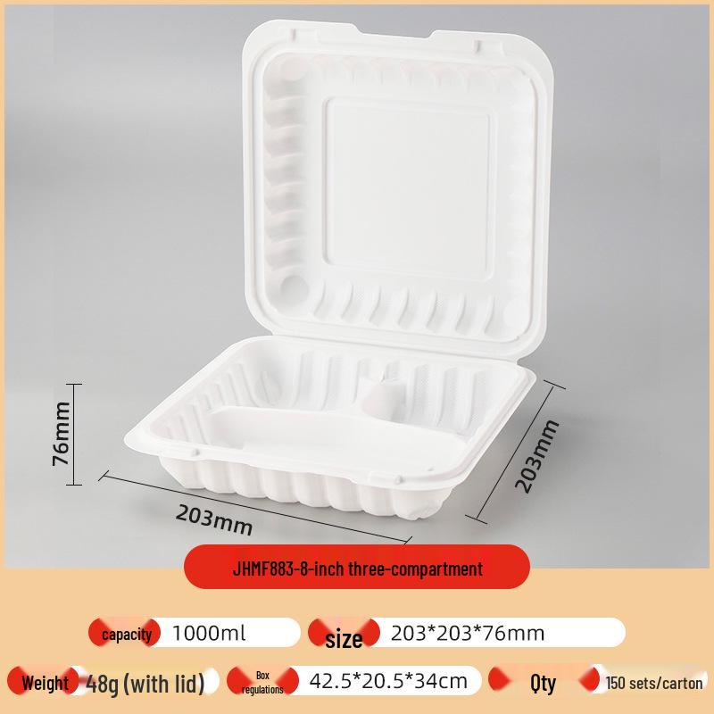 Biodegradable Three-Compartment Bento Box with Hinged Lid