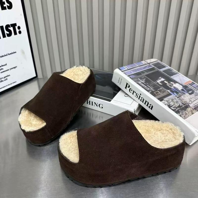 Fashion Flats Slippers Women Suede Fur Platform Shoes 2025 Trend New Fashion Flip Flops Slingback Winter Woman Slides Casual Zapatillas