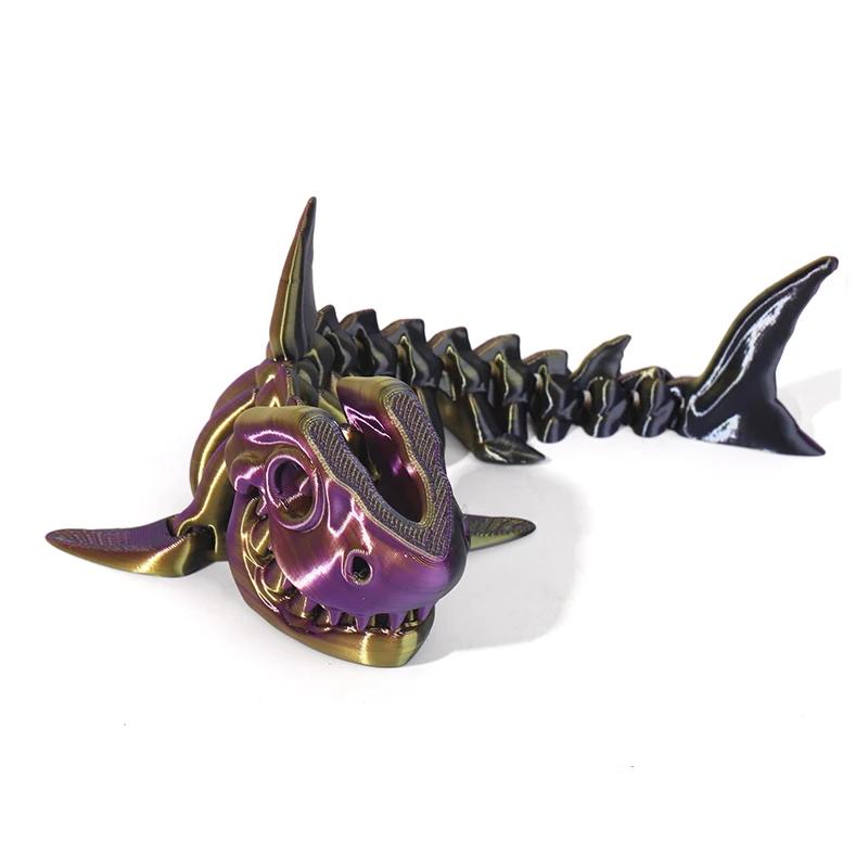 3D Printed Shark Model Solid Color Movable Doll Multi-jointed Articulated Animal Figurine Desktop Decoration Decompression Toy