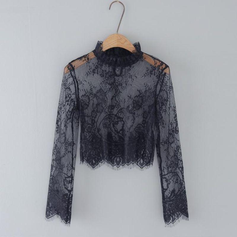 

Fairy Long Sleeves Spring/Summer High Waist Sexy Hollow out Lace Black L